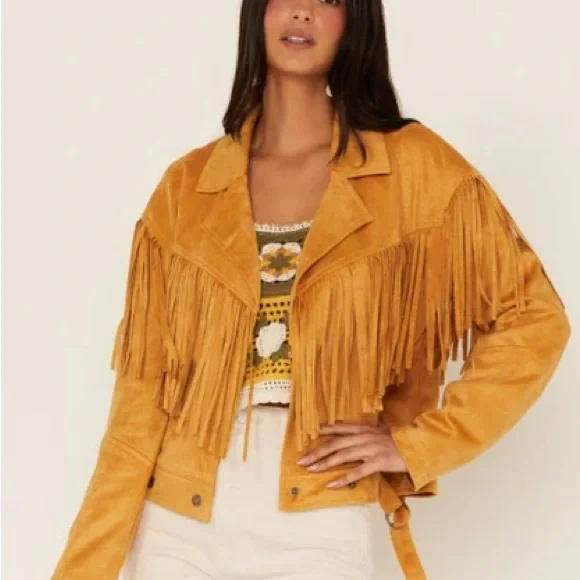 Mustard Suede Fringe Jacket - Picture 3 of 5